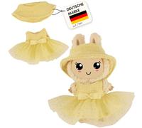 Heless Monster Styles 7513 - Vestido bouclé para muñecas con Gorro de Pescador en Amarillo, con Tul, Purpurina y Lazo, Conjunto Kawaii para Monstruos de 15 cm