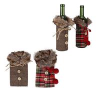 HELEVIA Funda Navideña para Botella de Vino con Cuello de Piel, Artículos para Beber de Tela para Decoraciones de Fiesta de Navidad (Cuello de Piel)