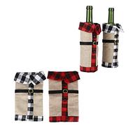 HELEVIA Funda Navideña para Botella de Vino con Cuello de Piel, Artículos para Beber de Tela para Decoraciones de Fiesta de Navidad (celosía de arpillera)