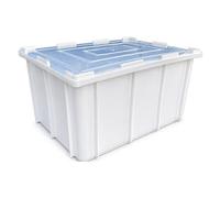 HELGUEFER - Cubeta Plastico con Tapa 155L Apilable | Caja Plastico Almacenaje Resistente y Ergonómica, Polietileno, 800x600x430mm | Uso Alimentario y Industrial | Fácil Limpieza y Ahorro de Espacio