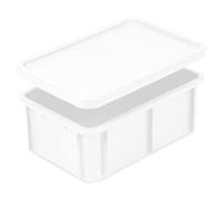 HELGUEFER - Cubeta Plastico con Tapa 25L Apilable | Caja Plastico Almacenaje Resistente y Ergonómica, Polietileno, 600x400x170mm | Uso Alimentario y Industrial | Fácil Limpieza y Ahorro de Espacio