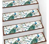Helhappy Alfombra antideslizante de 7.8 x 30 pulgadas, hermoso pavo real retro pájaro azul elegante pluma suave escalera interior para niños, ancianos y mascotas, 15 unidades