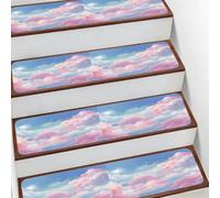 Helhappy Alfombra antideslizante para escaleras, 7.8 x 30 pulgadas, cielo surrealista con nubes, alfombra suave de ensueño para niños, ancianos y mascotas, 10 unidades