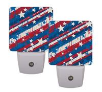 Helhappy Paquete de 2 luces LED de noche enchufables a la pared, bandera americana roja y azul con sensor automático, lámpara de noche del atardecer al amanecer para dormitorio, baño, pasillo