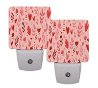 Helhappy Paquete de 2 luces LED de noche enchufables a la pared, corazones rojos y hojas, sensor automático, lámpara de noche del atardecer al amanecer para dormitorio, baño, pasillo