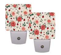 Helhappy Paquete de 2 luces LED de noche enchufables a la pared, mariquitas rojas y frowers con sensor automático, lámpara de noche del atardecer al amanecer para dormitorio, baño, pasillo