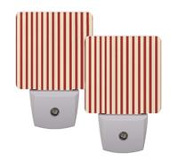 Helhappy Paquete de 2 luces LED de noche enchufables a la pared, rayas verticales rojas, sensor automático, lámpara de noche del atardecer al amanecer para dormitorio, baño, pasillo