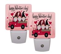 Helhappy Paquete de 2 luces LED de noche enchufables en la pared, adorable gnomo rojo camión feliz día de San Valentín, sensor automático, lámpara de noche del atardecer al amanecer para dormitorio