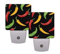 Helhappy Paquete de 2 luces LED de noche enchufables en la pared, chile rojo, amarillo, verde, sensor automático, lámpara de noche del atardecer al amanecer para dormitorio, baño, pasillo