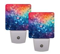 Helhappy Paquete de 2 luces LED de noche enchufables en la pared, corazón rojo y azul, lámpara de noche con sensor automático, lámpara de noche del atardecer al amanecer para dormitorio, baño, pasillo