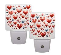 Helhappy Paquete de 2 luces LED de noche enchufables en la pared, diseño de flor negra, corazón rojo, sensor automático, lámpara de noche del atardecer al amanecer para dormitorio, baño, pasillo