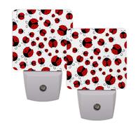 Helhappy Paquete de 2 luces LED de noche enchufables en la pared, diseño de mariquita roja, diseño de dibujos animados, sensor automático, lámpara de noche del atardecer al amanecer para dormitorio