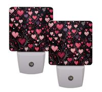 Helhappy Paquete de 2 luces LED de noche enchufables en la pared, elemento de amor rojo para el día de San Valentín, lámpara de noche con sensor automático, lámpara de noche del atardecer al amanecer