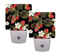 Helhappy Paquete de 2 luces LED de noche enchufables en la pared, rojo fresa verde, hoja fruta, rosa, sensor automático, lámpara de noche del atardecer al amanecer para dormitorio, baño, pasillo