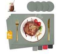 HELI MIAO Manteles individuales lavables, manteles individuales de piel, resistentes al calor, juego de 4 unidades, aspecto de piel con posavasos, posavasos antideslizantes, color verde salvia