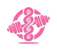 Hélice de ADN entrelazada con mancuernas dentro de un círculo. Concepto de salud genética y fitness. Calcomanías de pared de papel adhesivo 54.6x63.6cm Removible sin dejar pegamento Rosa