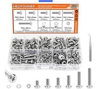 HELIFOUNER 360 piezas M4 x 6 mm, 8 mm, 10 mm, 12 mm, 16 mm, 20 mm, tornillos de máquina Phillips con cabeza plana, tornillos métricos, tornillos, arandelas, tuercas, kit de acero inoxidable 304
