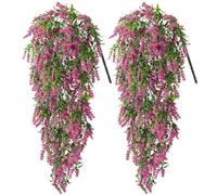 Helilyco 2 enredaderas artificiales colgantes de lavanda vibrantes para decoración interior y exterior, guirnalda floral de plástico y espuma de bajo mantenimiento, bodas, fiestas, hogar