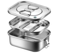 Helilyco 304 - Lonchera dividida de doble capa de acero inoxidable a prueba de fugas, capacidad de 2400 ml, para el trabajo, la escuela en movimiento, color plateado