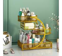 Helilyco Caja de almacenamiento de cosméticos de metal para el cuidado de la piel y pintalabios, organizador portátil sin montar para el hogar, baño, tocador, 35 x 32 x 19 cm