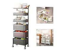 Helilyco Carrito de almacenamiento delgado con estantería estrecha y ruedas bloqueables, organizador de metal para cocina y baño, color negro