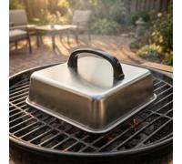 Helilyco Cubierta cuadrada de acero inoxidable para carne con asa, tapa de retención de calor, parrilla y barbacoa, color plateado, 26 cm