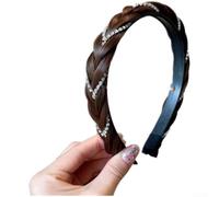 Helilyco Diadema de alambre de alta temperatura con cadena de diamantes | Elegante patrón trenzado de espina de pescado, detalles de diamantes de imitación, agarre antideslizante, aspecto elegante