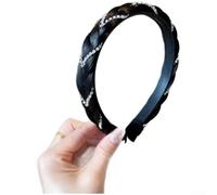 Helilyco Diadema de alambre de alta temperatura con cadena de diamantes | Elegante patrón trenzado de espina de pescado, detalles de diamantes de imitación, agarre antideslizante, aspecto elegante