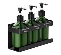 Helilyco Dispensador de jabón manual de pared de 300 ml con soporte para champú, gel de ducha y jabón líquido verde o negro, plástico y para acero inoxidable, tornillo o soporte