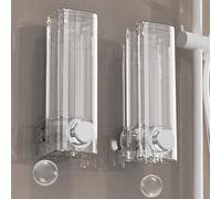 Helilyco Dispensador de jabón montado en la pared con ventosa, 450 ml, botella de gel de ducha y jabón líquido, no requiere taladrar, baño, cocina, gris transparente