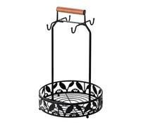 Helilyco Estante metálico para tazas de café con 4 ganchos inclinados hacia arriba y cápsulas de cesta inferior, bolsas de té y cremas, negro, 31 x 18,5 x 39,5 cm