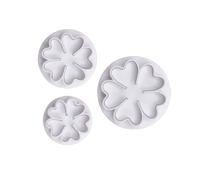 Helilyco Juego de 3 cortadores de galletas de flores para hornear, repujar y decorar pasteles, moldes de plástico blanco para fondant, 13,5 x 10,6 cm