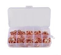 Helilyco Juego de arandelas de juntas planas de cobre, sellado de metal rojo para tuercas de perno de sumidero, kit de hardware de calor con caja (120 piezas)