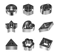 Helilyco Juego de cortadores de galletas de acero inoxidable, 27 piezas de moldes geométricos y de frutas para galletas, pasteles, arcilla, 10 formas, 3 tamaños (0.39C1.57 pulgadas), plateado