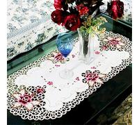 Helilyco Mantel bordado floral ovalado vintage, mantel lavable de encaje satinado para decoración del hogar, celebraciones, aniversarios, 40 x 85 cm