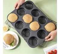 Helilyco Molde de silicona para hamburguesas y panecillos de 12 cavidades, apto para lavavajillas, color gris