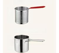 Helilyco Olla de acero inoxidable para freír con cesta, pequeña olla de leche, patatas fritas, tempura, verduras, carne, 12 x 12,7 cm, color plateado