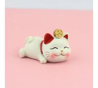 Helilyco para Mini Lucky Cat Figurine Resina Maneki Neko Decoración Dibujos Animados Dinero Gato Ornamento(2)