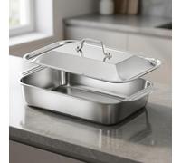 Helilyco Sartén comercial para lasaña de 45,7 x 28 cm con tapa, resistente de 2 mm, para horno de acero inoxidable