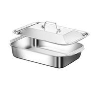 Helilyco Sartén de acero inoxidable para lasaña de 45,7 x 27,9 cm con tapa y asas remachadas, 7,6 cm de profundidad, apta para lavavajillas, apta para horno hasta 500 F, anidable