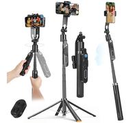 Heliora Soporte de trípode para selfie de seguimiento facial automático de 72 pulgadas para iPhone, Android, soporte de cuatro patas de viaje de apertura automática, rotación de 360° y control remoto