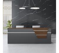 Heliosrider Mostrador Recepcion Profesional, Madera Mostradores para Tiendas con 2 Cajones con Cerradura y 2 Armarios, Mostrador Basiccon Orificio para Peluquerías Cables(Walnut Wood,70.87"/180cm)