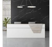 Heliosrider Mostrador Recepcion Profesional, Madera Mostradores para Tiendas con 2 Cajones con Cerradura y 2 Armarios, Mostrador Basiccon Orificio para Peluquerías Cables(Ancient Oak,70.87"/180cm)