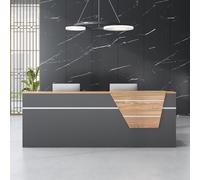 Heliosrider Mostrador Recepcion Profesional, Madera Mostradores para Tiendas con 2 Cajones con Cerradura y 2 Armarios, Mostrador Basiccon Orificio para Peluquerías Cables(European Oak,70.87"/180cm)