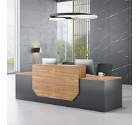 Heliosrider Mueble de Recepción Grande, Mostradores para Tiendas con 2 Cajones con Cerradura y 2 Armario, Mostrador De Recepción para Salón de Belleza, Supermercado(Walnut Wood,70.87"/180cm)