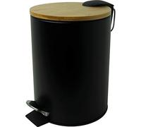 helit H2404495 - Cubo de pedal el bambú, 3 litros, con tapa de bambú, cubo de metal, cierre silencioso, negro, 1 unidad