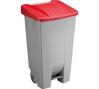 Helit h2405525 - Cubo de basura con ruedas, 120 L volumen, Gris/Rojo