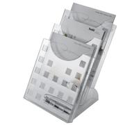 helit H6102702 - Expositor de mesa „the step grid“ DIN A4, 3 fondos | Portafolletos transparente para folletos, información y catálogos