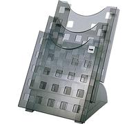 helit H6102708 - Expositor de mesa „the step grid“ DIN A4, 3 fondos | Portafolletos gris transparente para folletos, información y catálogos