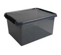 Helit H6165208 - Caja de almacenaje the comfort-line 36 L - gris transparente, caja de almacenaje con tapa